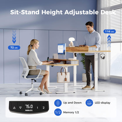 Agilestic Electric Adjustable Height Desk, with 2 Fabric Drawers, 100x60cm