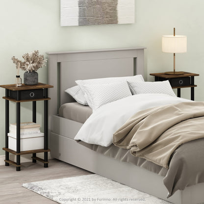 Furinno TURN-N-TUBE Side Table Set of 2, 3-Tier End Table with Storage Bin, Open Shelf Night Stand, Bedside Table, for Living Room, Bedroom