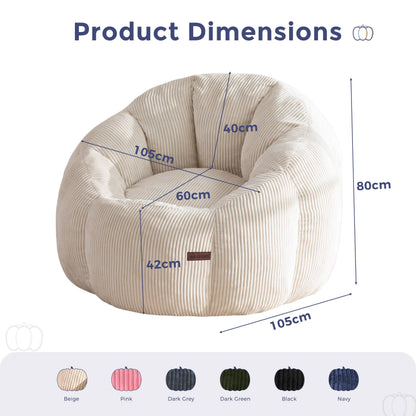 MAXYOYO Bean Bag Chair,Pumpkin Shaped Bean Bag Sofa Includes Filling,Comfy Corduroy Beanbag Sofa for Living Room Bedroom