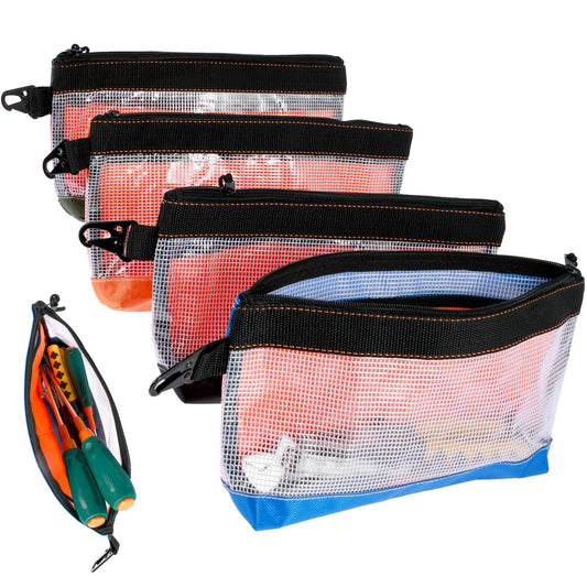 4Pcs Clear Tool Pouch Waterproof Oxford Cloth Small Tool Bag 27x16.5cm Anti-Static Tool Storage with Zipper &Carabiner,Heavy Duty Utility Accessories