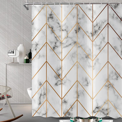 Hnmdmyi Marble Shower Curtain 180x180, Grey and White Shower Curtains Gold Geometric Line Abstract Modern Luxury Art Bathroom Curtains Waterproof