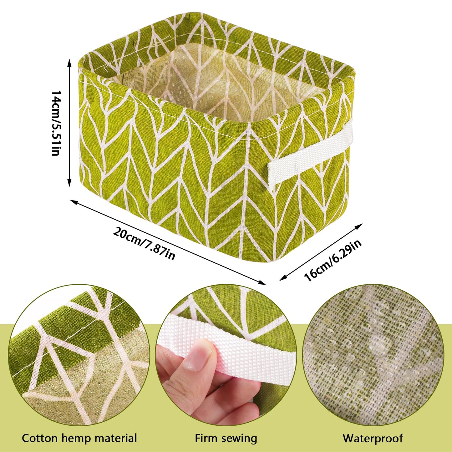 Lanjue 3 Pack Small Fabric Storage Baskets with Handles, 20 x 16 x 14 Cm