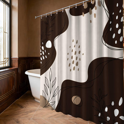 LanZanthic Brown and White Shower Curtains for Bathroom Dark Taupe Chocolate Modern Wet Room Shower Curtain with hooks, Mould Proof Resistant