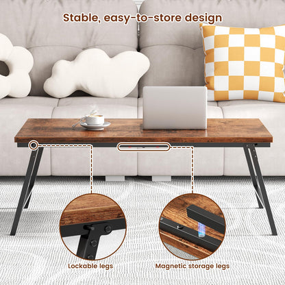 OCTORO Folding Coffee Table, Magnetic Design, Portable Small Center Side Table, 80×40×40 CM, Legs Can be Fixed, No Installation Required