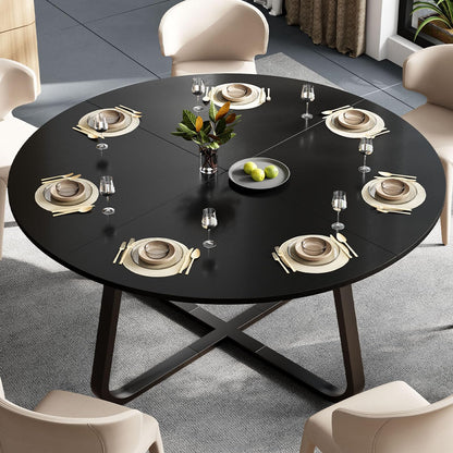 LVB Dining Room Table Modern Round Kitchen Dinner Table 130cm Black Oak
