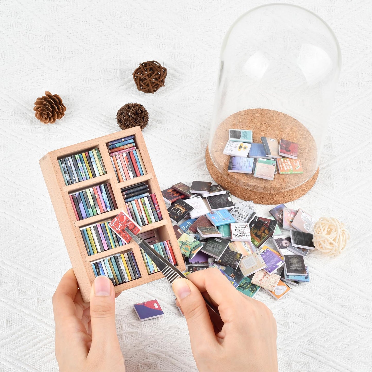 The Left Bridge Anxiety Bookshelf, Miniature Bookcase, with 200+Mini Books