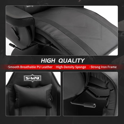 S*MAX Gaming Recliner Chair Ergonomic High Back Wide Lumbar Support Swivel PU Leather Cup Holder Adjustable Backrest Footrest Gaming Chair for Adults