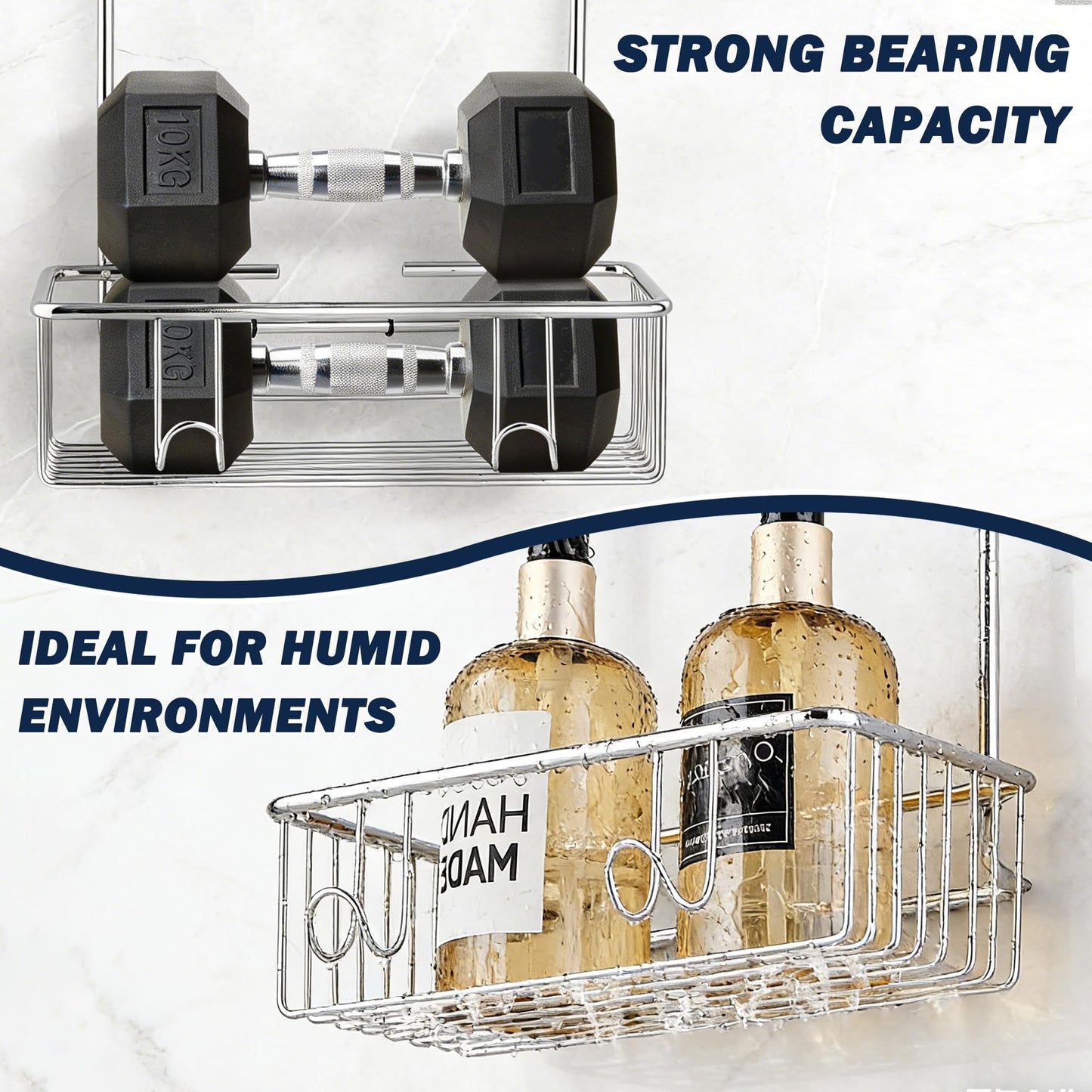 GERUIKE Hanging Shower Caddy Basket No Drilling Bathroom Shelf Over Shower Tap, Easy to Attach Single-Tier Organiser with Hooks