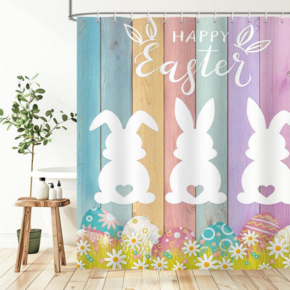 BREASOME Spring Easter Bunny Shower Curtain 180 x 180 cm Cute Rabbit Egg Floral Shower Curtain for Bathroom Decor Mould Proof Waterproof Polyester