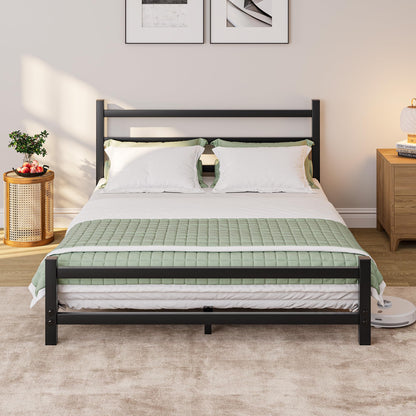 HOMERECOMMEND Double Bed Frame With Headboard,4ft6 Floor Bed Frame,Black