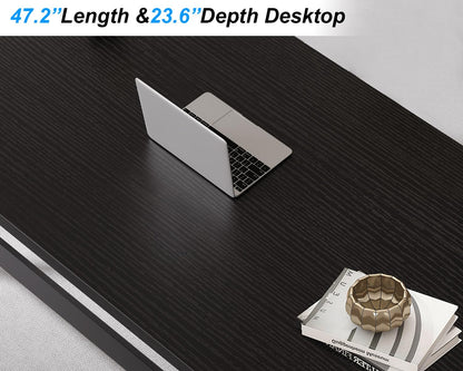 IBF Black Computer Desk, Simple Work Desk for Home Office, Industrial Writing Study Desk in Bedroom