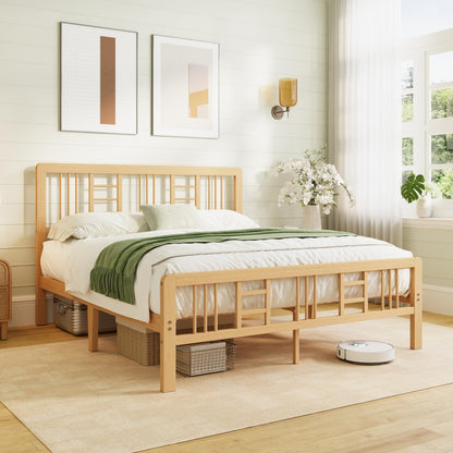 Hunlostten Wooden Double Bed Frame with Headboard - Bamboo Wood Bed Frames with Metal Slats Support and Underbed Storage, Easy to Install, Noise Free