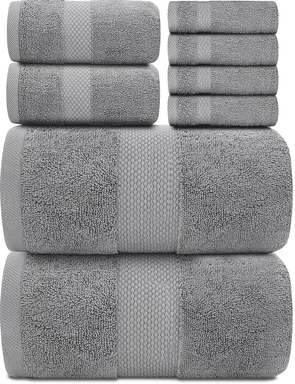 White Classic Luxury Bath Towels Set of 2 Bath Towels, 2 Hand Towels, 4 Face Towels, Light Grey 8 Pc Egyptian Cotton Towel Set, Hotel Towels Quality