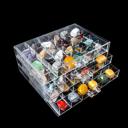 Dmnnlp Display Case for Small Rock , 3 Drawers 72 Grids(3x3cm), Clear Acrylic Rock Collection Box, Display Boxes for Collectables