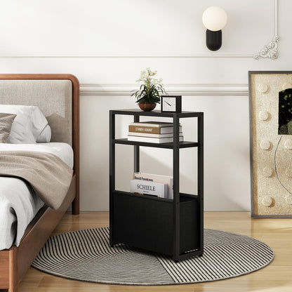 IBUYKE Narrow Side Table,Slim End Table with Fabric Basket,Black TMZ009B