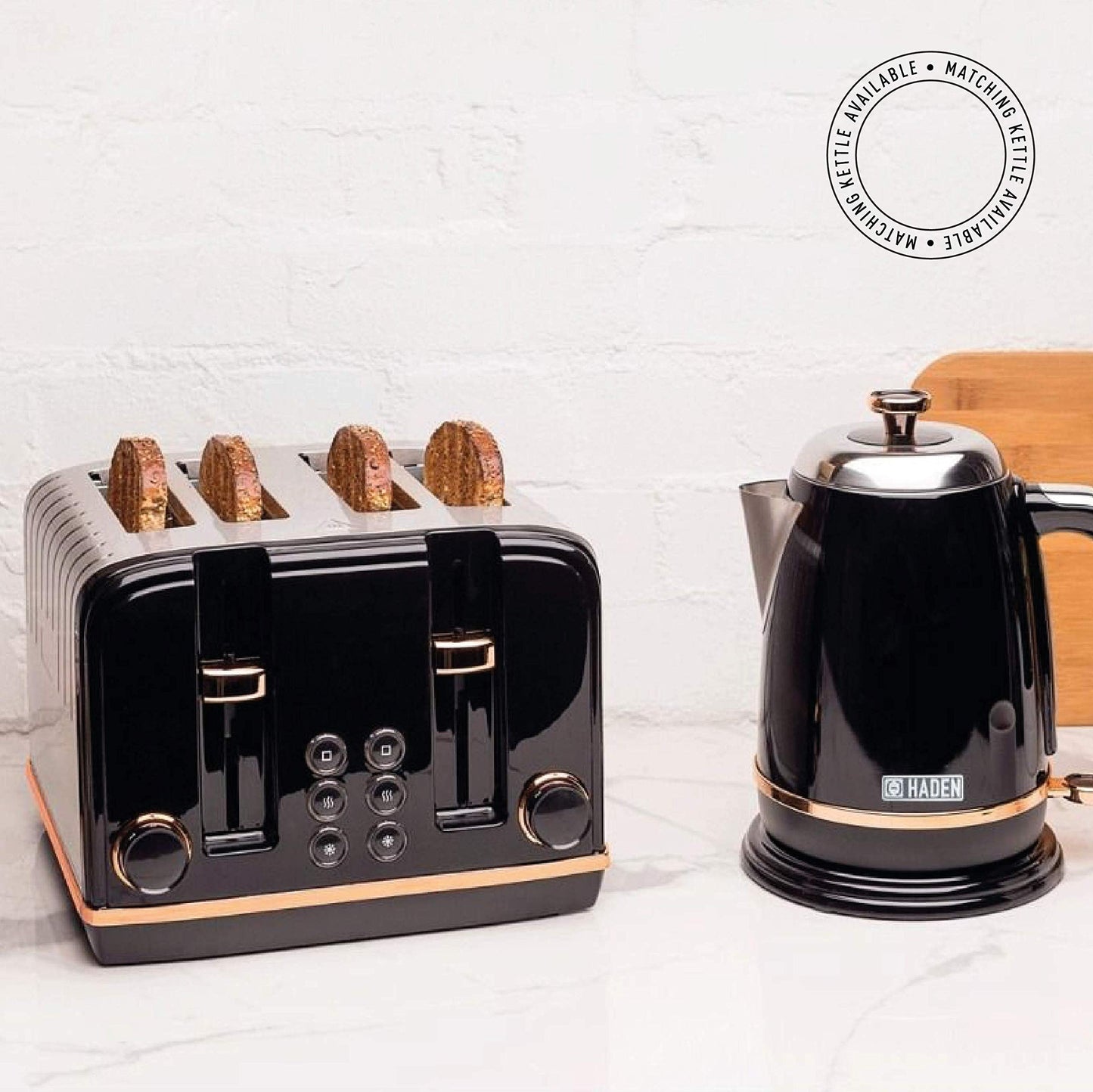 Haden Salcombe Black 4 Slice Toaster - Dual Browning Control, Retro Design, Wide Slot Toaster - Stainless Steel Housing - Self Centring Function -