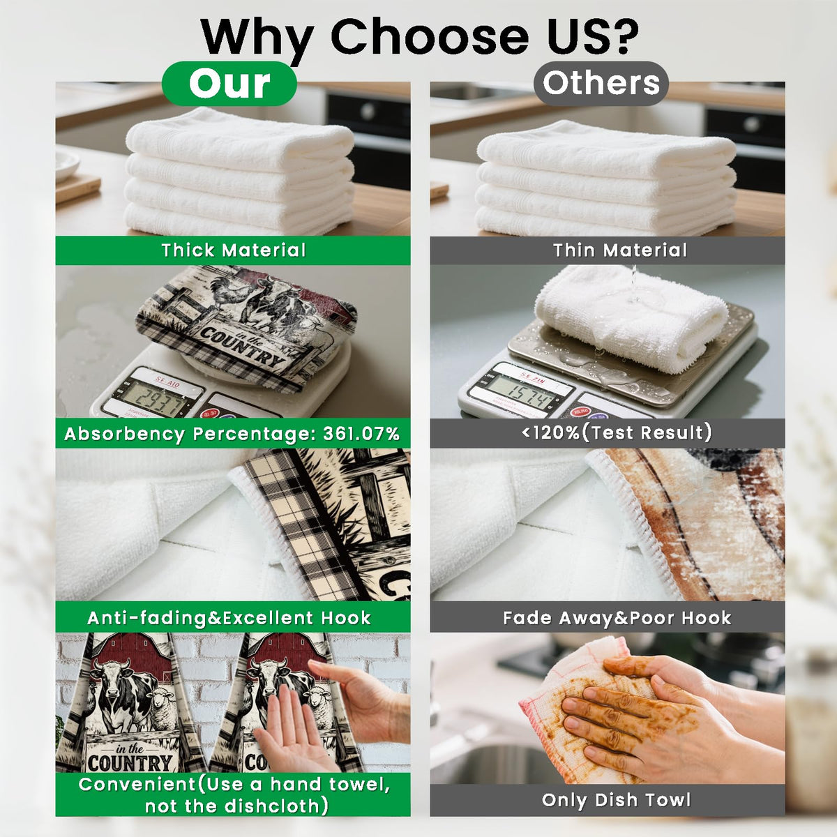 CUTHOLLOW 2 Pcs Sketch Farm Hanging Kitchen Towels with Loop