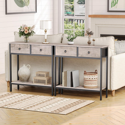 HOOBRO Slim Console Table, Narrow Console Table with 2 Drawers, Hallway Table with Storage, Sofe Table, Small Side Table for Small Spaces