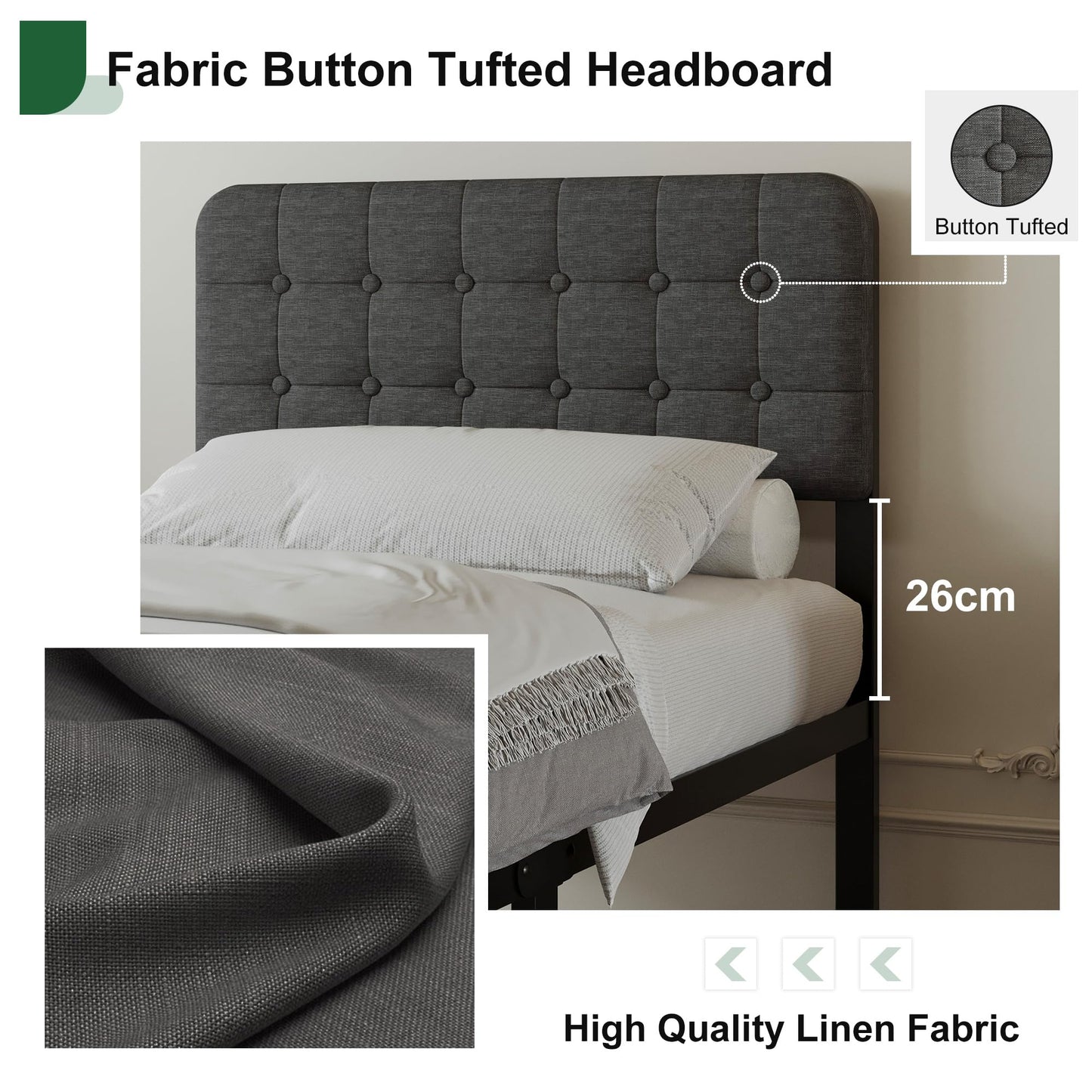 EMODA 3ft Single Bed Frame with Upholstered Headboard and Footboard