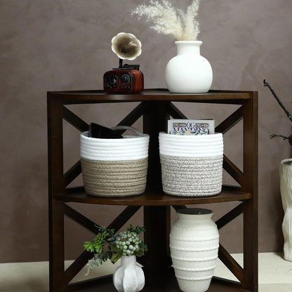 Sea Team Two Tone Hanging Cotton Rope Door Organiser Baskets