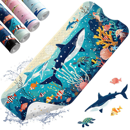 XIYUNTE Baby Bath Mats Non Slip Anti Mould, Cartoon Kids Bath Mat Non Slip, 100x40cm Extra Large Baby Shower Mat Bath Mat with Suction Cups & Drain