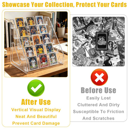 WEXFFU 5-Tier Card Display Stand, PET Material Trading Card Display Stand, Clear Display Case for Card Collection & Show, Greeting Card Organiser