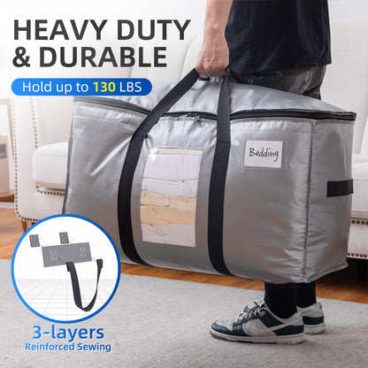 TAILI Moving Bags Silver Heavy Duty Extra Large 4 Pack, Clear Window