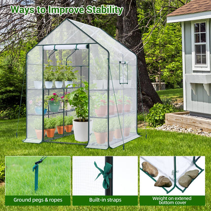 Ohuhu Plastic Greenhouse with Improved PE Cover, Portable Walk in Plant Green House, 3 Tiers 12 Shelves Stands Small Greenhouses Backyard Green Houses