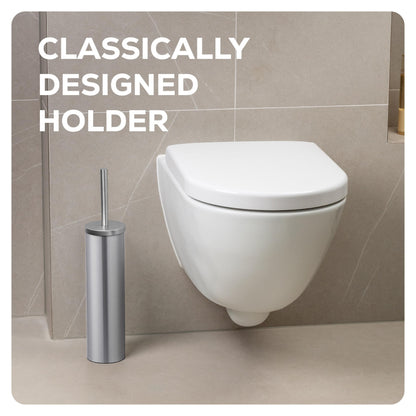 EPISTAR Silicone Toilet Brush & Holder Set - Stainless Steel - Replacement Heads Available - 45cm Tall - Toilet Brush Silicone with Long Handle