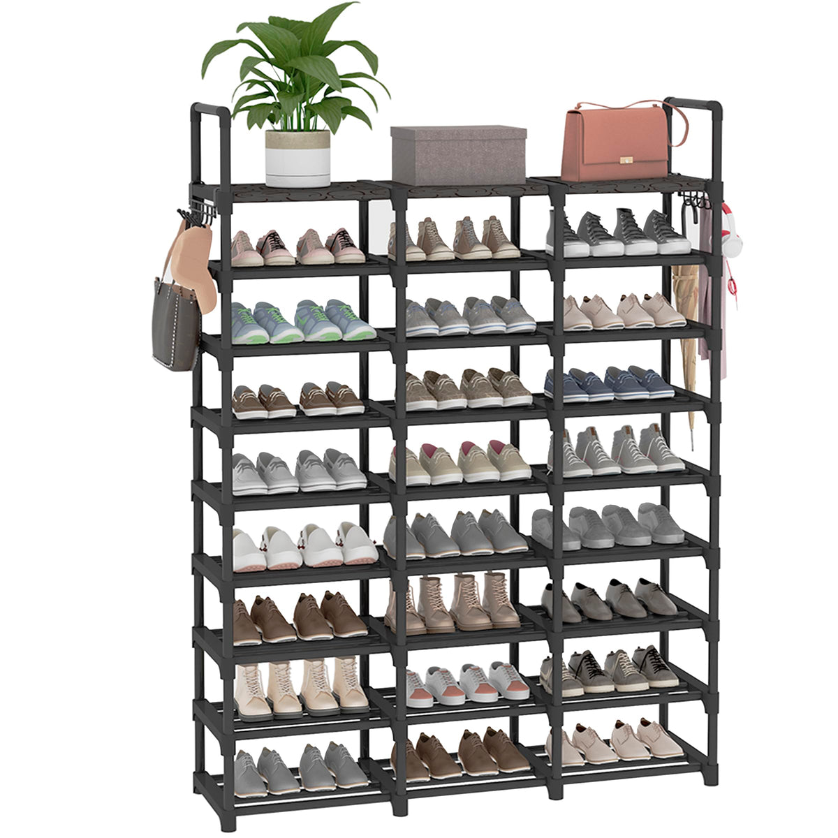 Lxvckly Shoe Rack, 9 Tiers Shoe Storage Organizer, Metal Tall Shoe Shelf Holds 54-60 Pairs, Vertical Shoe & Boot Organizer for Narrow Spaces