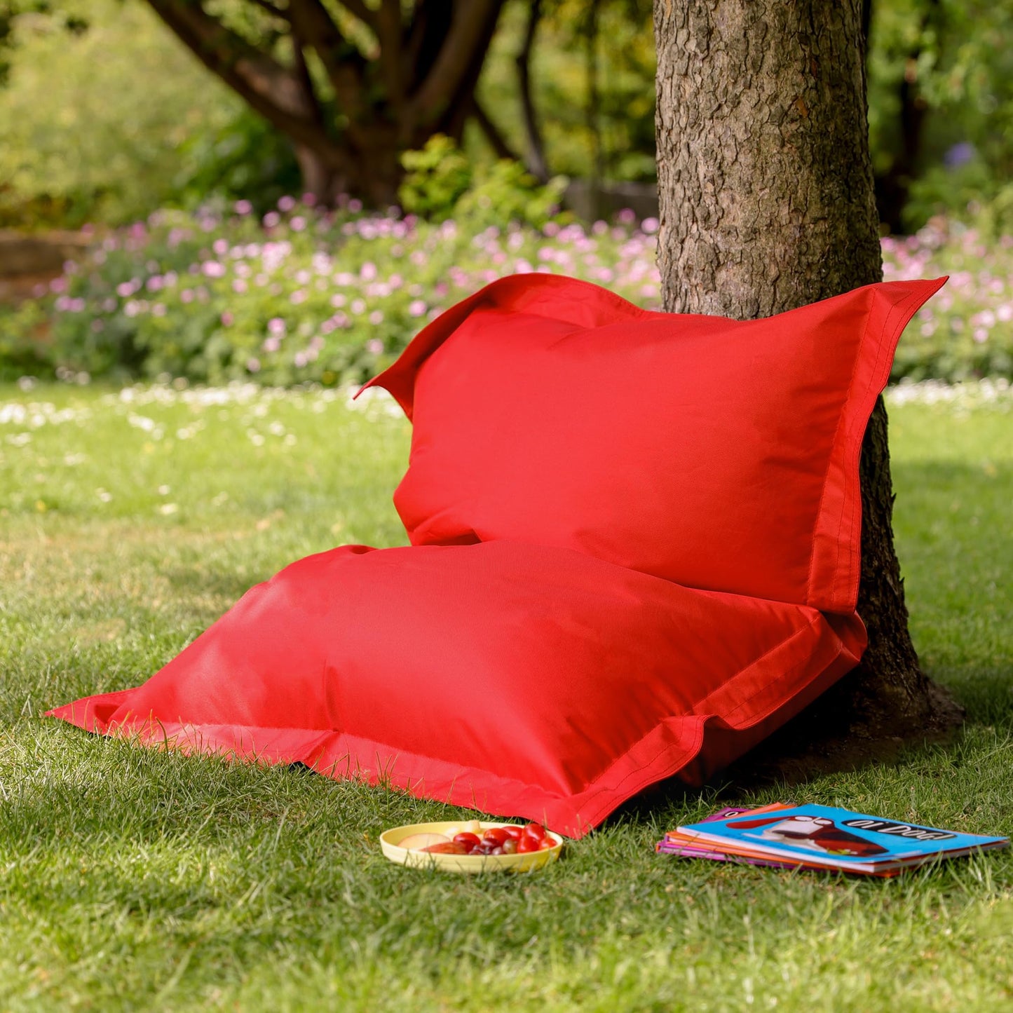 Bean Bag Bazaar Large Outdoor Kids Bean Bag with Filling Included, Red