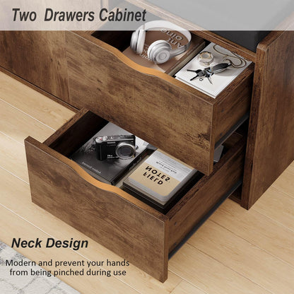 LVB Entryway Shoe Bench, Rustic Storage Bench with Cushioned Seat, Long Hidden Shoe Organizer Bench with 2 Drawers