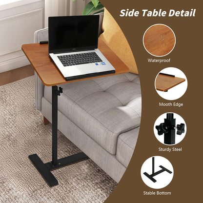XUDREZ Adjustable C Shaped Side Table, Top Tilting Laptop Stand Tray Tables, End Table for Living Room Bedroom Sofa Bathtub Bedside Nursing（Wood
