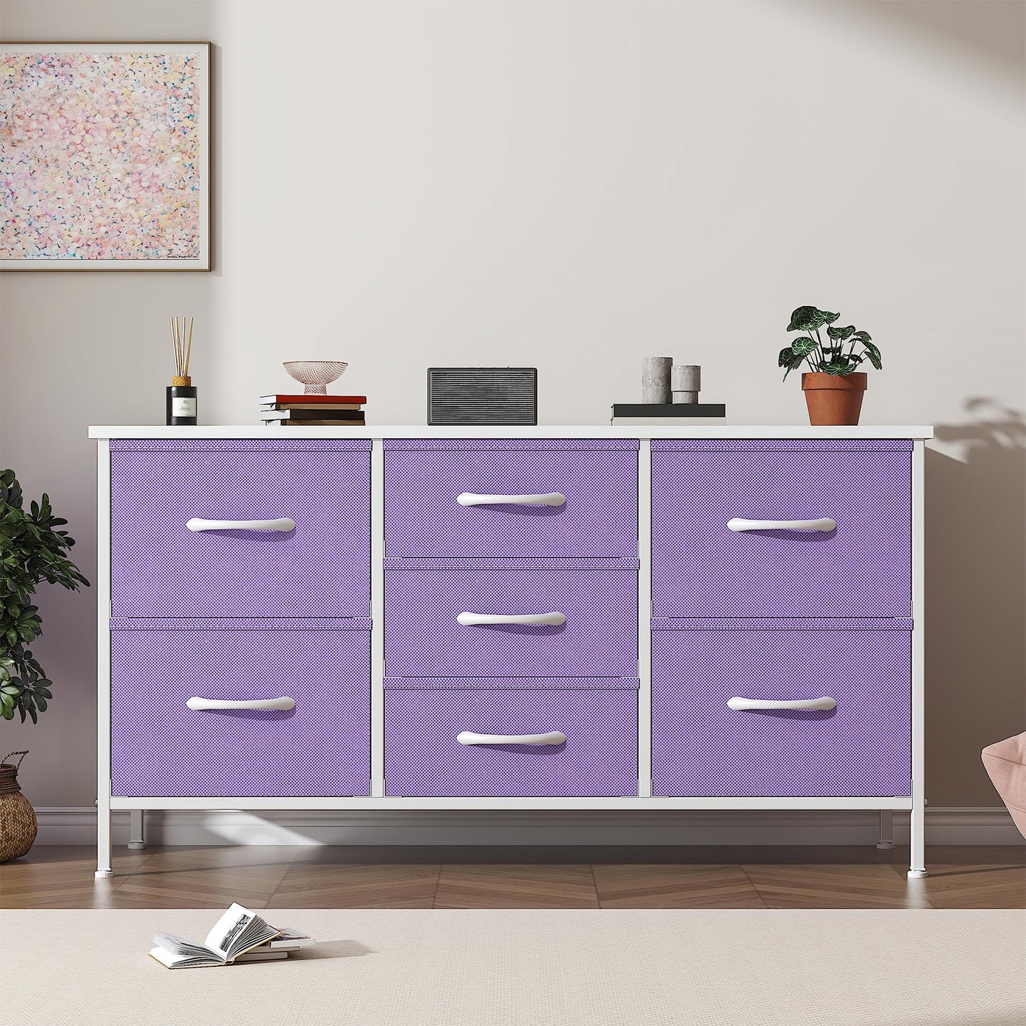 GoaHi Chest of Drawers, Small Dressers with Metal Frame and MDF Wooden Top Board, Adjustable Feet, Anti-Tip Safety