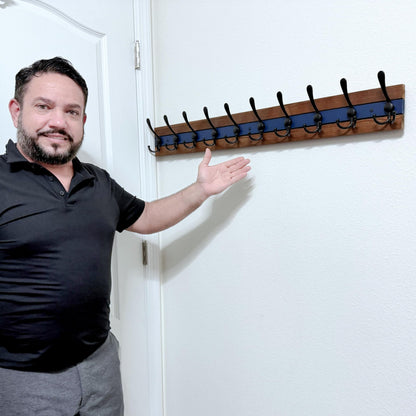 SKOLOO Rustic Wall Mounted Coat Rack - 38-1/8" Long Coat Hooks for Wall with 10 Triple Hooks for Hanging Coats, Hats or Tools
