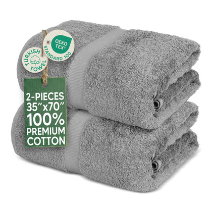 Towel Bazaar Premium Cotton Super Soft and Absorbent Turkish Towels (2-Piece Bath Sheet Towel, Gray)
