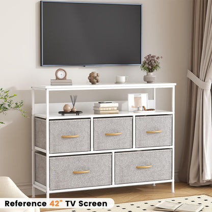 KU Syang 5-Drawer Chest of Drawers with TV Stand | Heavy-Duty Steel Frame & Scratch-Resistant MDF Top