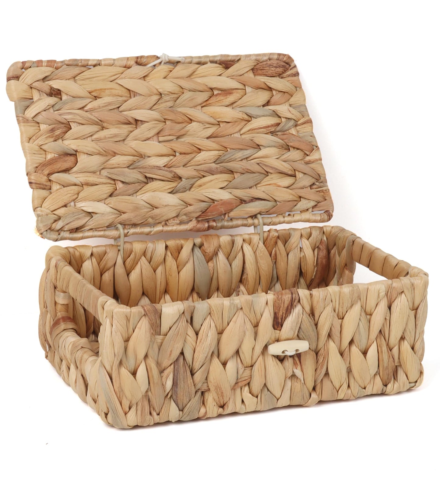 FEIALNDUO Wicker Shelf Baskets with Lid, Seagrass Storage Hamper Basket Bins Rectangular Box for Home Desktop Organizer (Natural, X-Small)