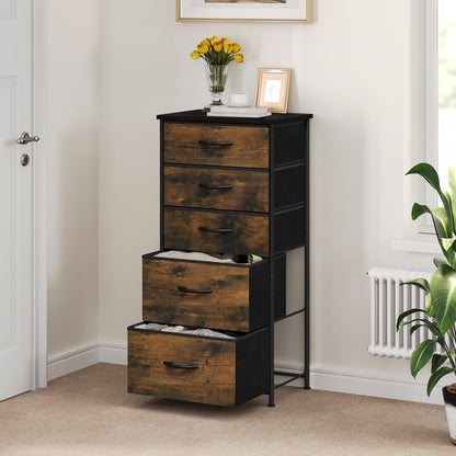 YITAHOME Chest of Drawer with 5 Drawers for Bedroom Fabric Dresser Storage Drawers With Handles Metal Frame for Living Room, Hallway,Rustic Brown