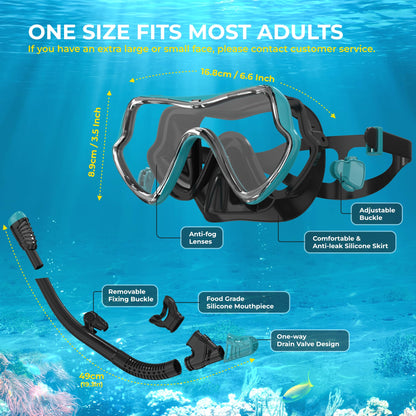 G2RISE SN02 Snorkel Set Adults - Scuba Mask Diving Goggles Dry Snorkeling Gear with Breath Easy Airflow Tech & Anti-fog Design2PACK)