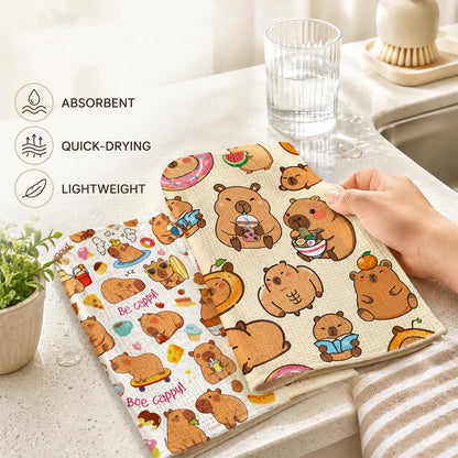 Vexilon 2 Pcs Capybara Kitchen Towels, Soft Absorbent Waffle Dish Cloths