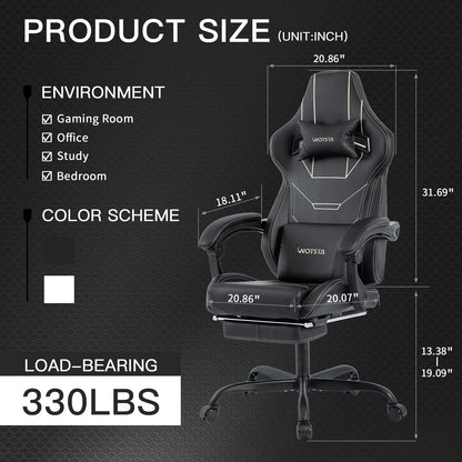 WOTSTA Gaming Chair, Ergonomic Gaming Chair, Computer Chair with Headrest and Lumbar, Racing Computer Chairs, Height Adjustable Rotating PC Chairs