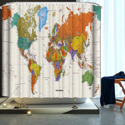 LIVETTY World Map Bathroom Shower Curtains Fabric Shower Curtain Waterproof Curtains for Bathroom Quick-Drying Kitchen Curtains Machine Washable with