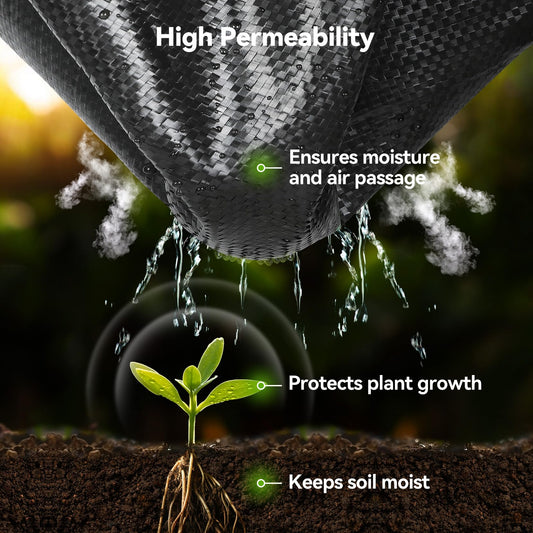 iropro 2m x 100m Heavy Duty Weed Control Membrane Garden Weed Barrier Fabric for Landscaping Driveway Gravel Artificial Grass Lawn Underlay Black