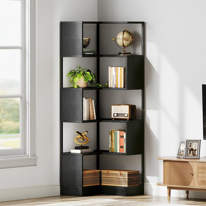 Tribesigns Corner Bookshelf Unit 180 cm, 6-Tier Floor Standing Bookcase, Tall Corner Shelf Storage Display Rack with Metal Frame for Living Room Home