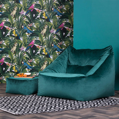 icon Natalia Velvet Bean Bag Chair & Footstool with Filling Included, Teal