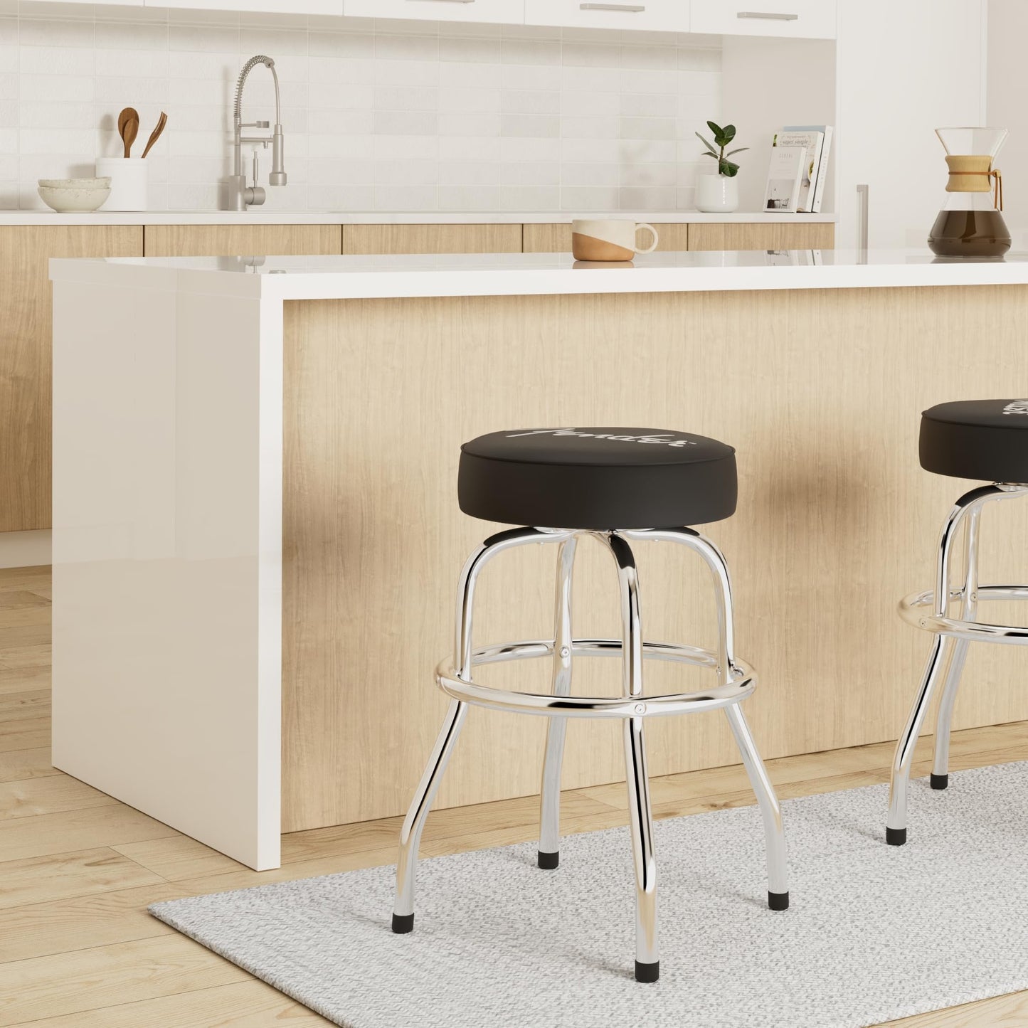 Fender Spaghetti Logo Barstool, Swivel Padded Guitar Stool, 24 In
