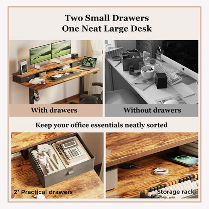 Klicelor Electric Height Adjustable Desk, with 2 Fabric Drawers, 160x60cm