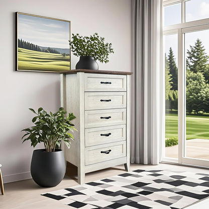 Crevyteg 5 Drawer Tall Dresser for Bedroom – Sturdy Steel Frame, Collapsible Drawers, Easy Pull Handles – Wooden Storage Chest