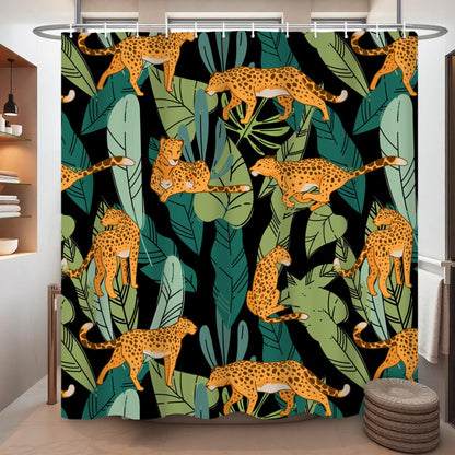 Ttincceer 183x188cm Jungle Leopard Shower Curtain Safari Wildlife Animal Tropical Palm Leaves Bathroom Decorative Water Resistent Boho Modern Nature